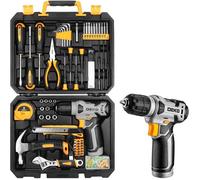 Malette d'outils DEKO 8V 126 pièces - Perceuse visseuse sans fil, kit complet