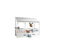 Vipack Lit cabane Malia 90x200 avec toit blanc et lit gigogne