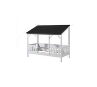 Vipack Malia Lit Cabane 90x200 Avec Toit Noir + Sommier 16 Lattes 90x200cm Beige