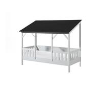Vipack Malia Lit Cabane 90x200 Avec Toit Noir + Sommier + Matelas