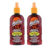 Malibu Bronzing Oil SPF 15 Kit de bronzage 2 x 200 ml d'huile de coco imperméable pour bain de soleil et plage