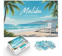 Malibu CA Travel Poster Puzzle 1000pcs (70x50cm) avec Motif | Pour le passage au Nouvel An : ce puzzle adulte 1000 pièces offre une activité calme entre deux moments festifs.