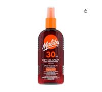 MALIBU Huile Solaire SPF 30 Spray 200 ml - Protection UVA/UVB, Résistant à l'eau, Formule non grasse, Végétalien