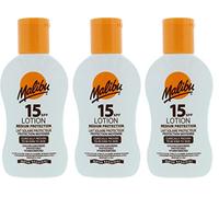 Malibu Lotion écran solaire SPF 15, haute protection, résistante à l'eau, enrichie en vitamines, 100 ml, paquet de 3
