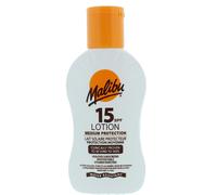 Malibu Lotion écran solaire SPF 15, haute protection, résistante à l'eau, enrichie en vitamines, 100 ml, paquet de 3