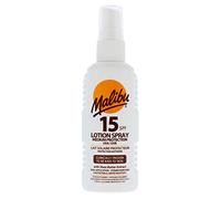 Malibu Sun Lotion en spray SPF 15, crème solaire de protection moyenne, résistante à l'eau, enrichie en vitamines, à l'extrait de beurre de karité, 100 ml