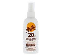 Malibu Sun Lotion en spray SPF 20, crème solaire de protection moyenne, résistante à l'eau, enrichie en vitamines, à l'extrait de beurre de karité, 100 ml