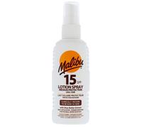 Malibu Sun Lotion en spray SPF 15, crème solaire de protection moyenne, résistante à l'eau, enrichie en vitamines, à l'extrait de beurre de karité, 100 ml