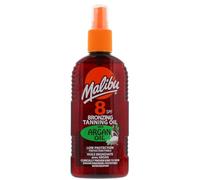 Malibu Sun SPF 8 Spray bronzant à l'huile d'argan avec faible protection, résistant à l'eau, parfum tropical, 200 ml