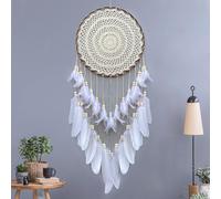 Malicosmile Grand attrape-rêves blanc fait à la main pour chambre à coucher, décoration de fête de mariage avec carte de vœux cadeau (30 cm de diamètre)