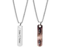 Malihome Collier pendentif personnalisé, texte de nom personnalisé, chaîne de barre verticale, cadeaux pour hommes, femmes, couples, anniversaires (Eye photo necklace)