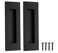 Malimali Lot de 2 poignées encastrées de 15,2 cm pour porte de poche, placard, porte de grange coulissante, poignée de porte rectangulaire en acier inoxydable noir mat