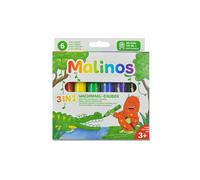 MALINOS 301036 Lot de 6 crayons de cire magiques 3 en 1, crayons de couleur, pei
