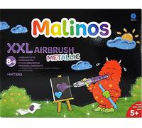 MALINOS XXL 8 + 8 aérographes à paillettes métalliques + marqueurs, crayons à souffler et crayons de peinture avec pochoirs et accessoires