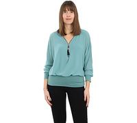 Malito 6297 Chemisier pour femme au look chauve-souris | Tunique avec fermeture éclair | Chemisier à manches courtes avec taille large | Élégant - T-shirt, vert jade, 34-42