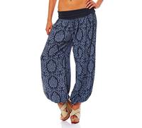 Malito 7198 Pantalon bouffant pour femme avec motif de yoga - Pantalon sarouel pour la danse et la détente - Pantalon long Aladdin - Pantalon de loisirs - Taille unique, bleu foncé, 36-44