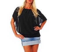 Malito élégant Blouse Tunique Haut Loose Oversize 6296 Femme Taille Unique (Noir)