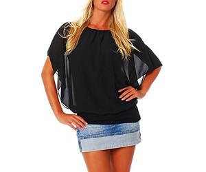 Malito élégant Blouse Tunique Haut Loose Oversize 6296 Femme Taille Unique (Noir)