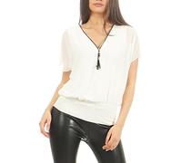 Malito Femme Blouse Court Chauve-Souris T-Shirt Tunique élégant Uni Color 6298 (Blanc)
