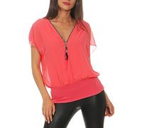 Malito Femme Blouse Court Chauve-Souris T-Shirt Tunique élégant Uni Color 6298 (Corail)