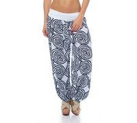 Malito Femme Culotte Bouffante avec Spirale Design Harem Pantalon Pantalon Aladin Yoga 1718 (Blanc)