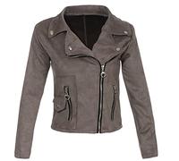 Malito Femme Simili Cuir Motard Blouson Veste Velours 19617 (Gris, S)