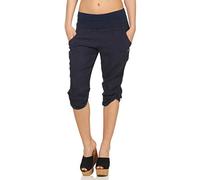 Malito Femmes Lin Pantalons Loisirs Basic Couleurs Pantalons de Plage 7988 (S, Bleu foncé)