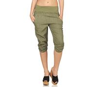 Malito Femmes Lin Pantalons Loisirs Basic Couleurs Pantalons de Plage 7988 (S, Olive)