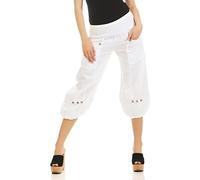 Malito Femmes Lin Pantalons Loisirs Bloomers Pantalons Basic Couleurs 1575 (Blanc, S)