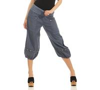 Malito Femmes Lin Pantalons Loisirs Bloomers Pantalons Basic Couleurs 1575 (Bleu, XL)