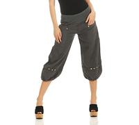 Malito Femmes Lin Pantalons Loisirs Bloomers Pantalons Basic Couleurs 1575 (Gris foncé, S)