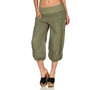 Malito Femmes Lin Pantalons Loisirs Bloomers Pantalons Basic Couleurs 1575 (S, Olive)
