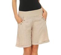 Malito Femmes Lin Shorts Pantalon Casual Bermuda Uni Couleurs 8024 (Beige, L)