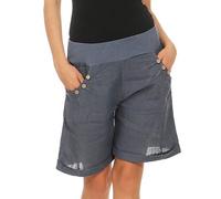 Malito Femmes Lin Shorts Pantalon Casual Bermuda Uni Couleurs 8024 (Bleu, L)