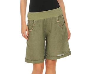 Malito Femmes Lin Shorts Pantalon Casual Bermuda Uni Couleurs 8024 (Olive, L)
