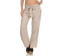 Malito Femmes Pantalon Lin Pantalons en Toile Loisir Plain Couleurs 8174 (Beige, M)