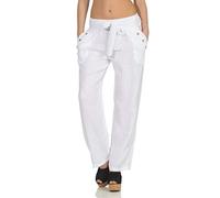 malito Femmes Pantalon Lin Pantalons en Toile Loisir Plain Couleurs 8174 (blanc, M)