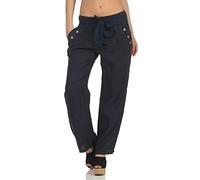 Malito Femmes Pantalon Lin Pantalons en Toile Loisir Plain Couleurs 8174 (Bleu foncé, L)