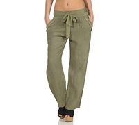 Malito Femmes Pantalon Lin Pantalons en Toile Loisir Plain Couleurs 8174 (Olive, L)