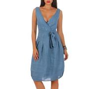 Malito Légère Robe de Lin Robe d´été 8147 Femme (XL, Bleu)