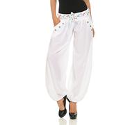 Malito Pantalons bouffants pour Dames en Couleurs Unies | Pantalons légers en Tissu | Super Pantalon de Loisirs pour la Plage | Pantalon de Harem - décontracté 3417 (Blanc)