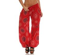 Malito Pantalons bouffants pour Femmes avec imprimé | Pantalons légers en Tissu avec Ceinture | Pantalons de Loisirs Confortables | Pantalons de Harem - décontracté 3481 (Rouge)