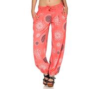 Malito Pantalons bouffants pour Femmes avec imprimé | Pantalons légers en Tissu avec Ceinture | Pantalons de Loisirs Confortables | Pantalons de Harem - décontracté 3481 (Coral)