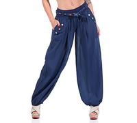 Malito Pantalons bouffants pour Femmes en Couleurs Unies | Pantalons en Tissu léger | Super Pantalon de Loisirs pour la Plage | Pantalon de Harem - décontracté 3417 (Bleu foncé)
