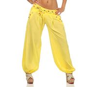 Malito Pantalons bouffants pour Femmes en Couleurs Unies | Pantalons légers en Tissu | Super Pantalon de Loisirs pour la Plage | Pantalon de Harem - décontracté 3417 (Jaune)