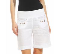 Malito Shorts de Toile de Lin avec élastique Ceinture de Pantalon 6822 Femme (L, Blanc)