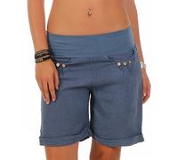 Malito Shorts de Toile de Lin avec élastique Ceinture de Pantalon 6822 Femme (S, Bleu)