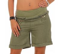 Malito Shorts de Toile de Lin avec élastique Ceinture de Pantalon 6822 Femme (S, Olive)