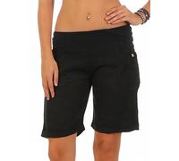 Malito Shorts de Toile de Lin Pantalon Hotpants 3001 Femme (L, Noir)
