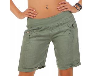 Malito Shorts de Toile de Lin Pantalon Hotpants 3001 Femme (M, Olive)